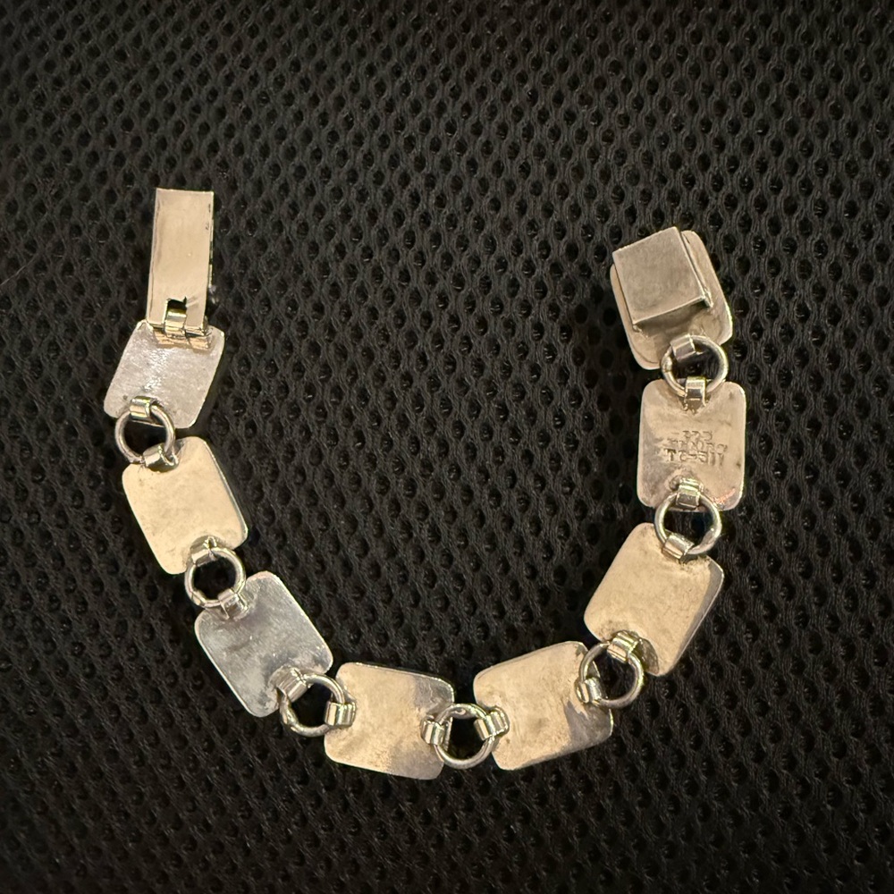 Southwestern Vintage Estate Solid Black Onyx .925 Sterling Silver Link Bracelet - Picture 6 of 9